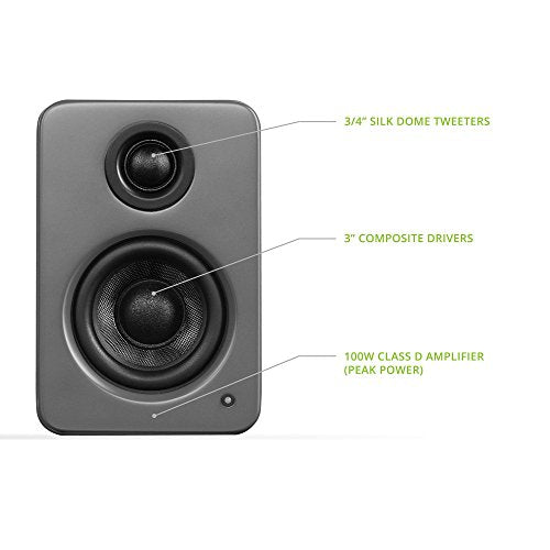 Kanto YU2MG PC Gaming Desktop Speakers | 3" Composite Drivers | 3/4" Silk Dome Tweeter | Class D Amplifier | 100 Watts | Built-in USB DAC | Subwoofer Output | Pair | Matte Grey - color: Matte Gray