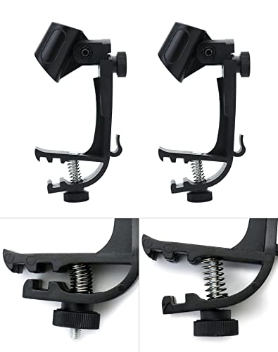 QWORK Drum Microphone Holder, 4 Pack Adjustable Drum Microphone Clip, Ring Mounting Clip Snare Drum Clip Sleeve, Mic Hoop Rim Snare Clamp, Black