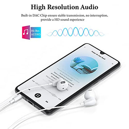 3.5mm Wired Earbuds Earphones for Samsung Galaxy A15 A14 A13 A12 A11 A20 S9 | Wired Headphones with Mic, HiFi Stereo Earphones for iPhone/iPod/MP3/MP4/Computer/Laptop/Android/Kids/School Student, White