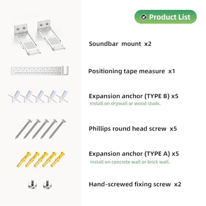 Soundbar Wall Mount Bracket for Samsung, LG, Sony, JBL, Vizio, Sonos and More, Depth Adjustable 3.5”-6.1”,Hold up to 30 Lbs,Soundbar Shelf Under TV, Clear - color: Clear