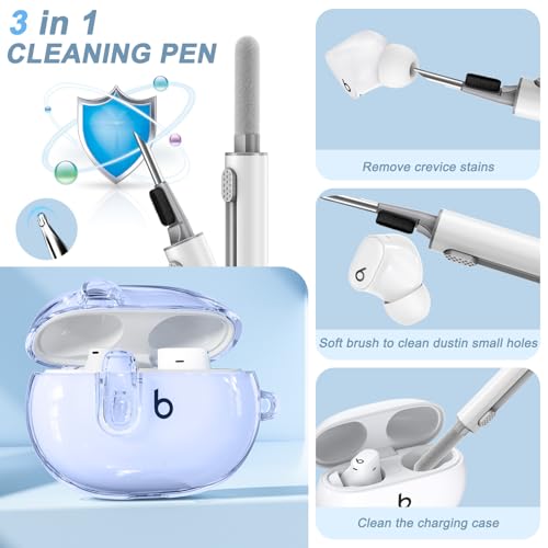 for Beats Studio Buds/Studio Buds Plus Case Cover with Lock, Clear Blue | Protective Cover for New Beats Studio Buds + Wireless Earbuds Case with Keychain & Cleaner Kit (2021/2023) - color: Clear Blue+P