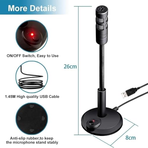 Drumstone USB Computer Microphone, Plug and Play Desktop PC Laptop Microphone with Mute Button and LED Indicator for Streaming, Podcasting, Recording, Gaming-Black