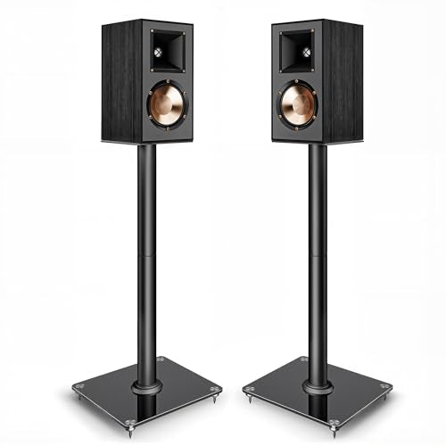 Speaker Stands Pair, 30" Fixed Height, 55lbs Weight Capacity, Glass Base | 11.8" Base, Cable Management, Freestanding Speaker Floor Stand for Surround Sound, Tempered Glass Base