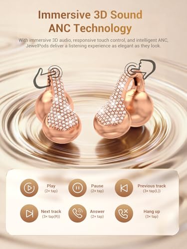 JewelPods C01 Pro Open Ear Headphones, Rose-Gold | Luxury Jewelry Earbuds - color: Rose Gold