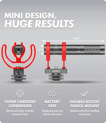 Movo VXR10-PRO and X1-Mini Shotgun Microphone Bundle for Cameras, iPhone, DSLRs, and More