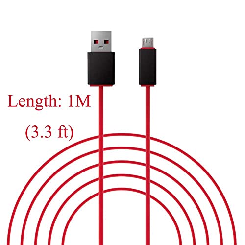 Original Replacement AUX Audio Cable Cord for Beats by Dre Headphones Solo/Studio/Pro/Detox/Wireless with MIC Red+Replacement Charger Cable for Beats by Dr Dre and Pill