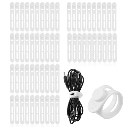 60 Pc Data Cable Organizer Ty,Silicone Cable Ty Reusable,White | Cables Organizer Tie, for Cord Management, Earphone Charger Computer, 3.15 x 0.4 x 0.2 Inch