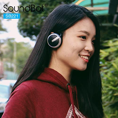 Soundbot Behind the Neck Headphones, Sweat Resistant Secure-Fit for Sports | 20-hr music streaming, 25-hr hands-free calling, built-in voice command, sleek black finish, lightweight all-day comfort fit