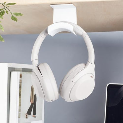 AHANDMAKER 2 Pack Headphone Stand for Desk Headphone Holder with Adhesive Gaming Headphones Hanger Under Desk Shelf Mounting Hooks for Bedroom Gaming Setup Organization, White - color: White