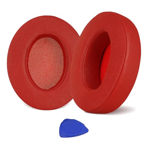 Aurivor Studio 3 Replacement Ear Pads for Beats Studio 3/2 Headphones, Cushions Earpads with Premium Protein Leather, Softer Memory Foam, Stronger Adhesive (Red) - color: Red