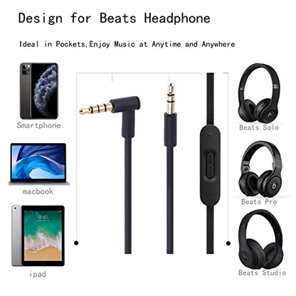 Mixr 2.0 3.5mm Male to 3.5mm Male Audio Cable Cord line with Upgraded Microphone Compatible with Beats by Dre Headphone Solo/Studio/Pro/Detox/Wireless/Mixr/Executive/Pill HD Sound Quality (Black) - color: Black