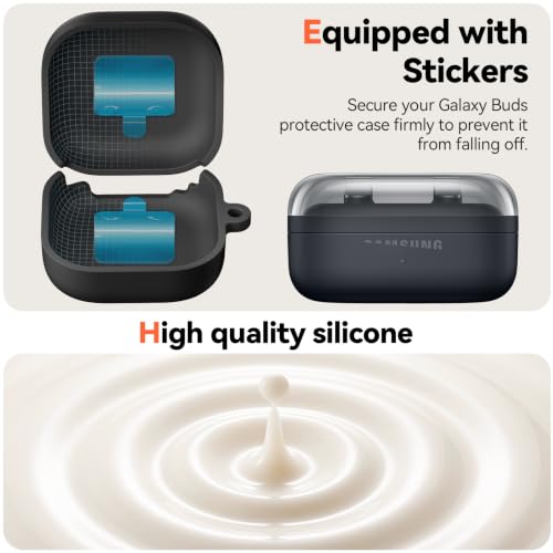 Inesore for Galaxy Buds 4 Pro & Galaxy Buds 4 Case (Black) | Skin Friendly Silicone Material, with A Multifunctional Cleaning Pen Tool and Keychain, Scratch Resistant, Slip Resistant - color: Black