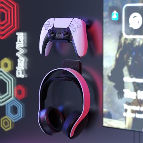 PlayVital FOLD Controller Holder Wall for ps5 ps4 Xbox Switch 2 Pro Headset, 2 Pack Universal Storage Organizer Gaming Controller Stand Headphone Mount - Foldable Anti-slip Adhesive Removable, Black - color: Black 2 Sets