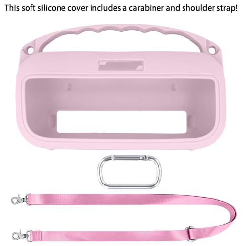 co2CREA Soft Silicone Case for Bose SoundLink Flex 2nd Gen, Pink | Skin-Friendly Handle, Adjustable Shoulder Strap, Crossbody Carrying, Aluminum Carabiner, Lightweight - color: Pink Case