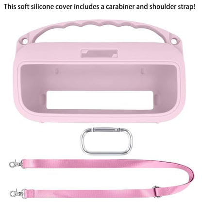 co2CREA Soft Silicone Case for Bose SoundLink Flex 2nd Gen, Pink | Skin-Friendly Handle, Adjustable Shoulder Strap, Crossbody Carrying, Aluminum Carabiner, Lightweight - color: Pink Case