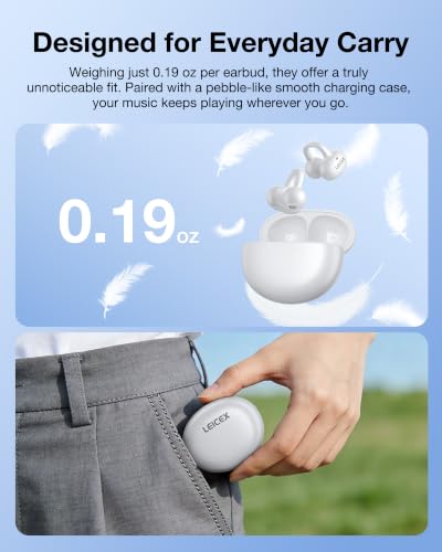 LEICEX Open Ear Clip-On Earbuds, Lightweight Portable Wireless Headphones, Comfortable Wear with 40H Long Playtime(White)