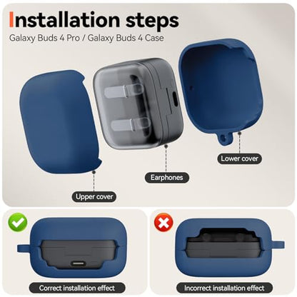 Inesore for Galaxy Buds 4 Pro & Galaxy Buds 4 Case (Navy Blue) | Skin Friendly Silicone Material, with A Multifunctional Cleaning Pen Tool and Keychain, Scratch Resistant, Slip Resistant - color: Navy Blue