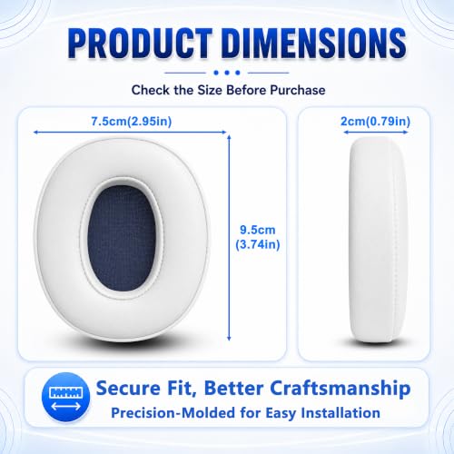 Replacement Ear Pads for Skullcandy Crusher Wireless ANC/Evo/540, Hesh3/ANC/Evo, Venue ANC Over-Ear Headphones, Protein Leather Cushions with Memory Foam，White