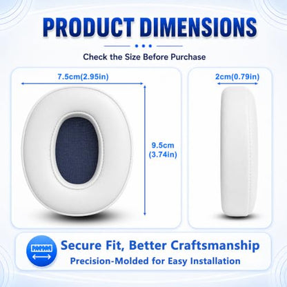 Replacement Ear Pads for Skullcandy Crusher Wireless ANC/Evo/540, Hesh3/ANC/Evo, Venue ANC Over-Ear Headphones, Protein Leather Cushions with Memory Foam，White