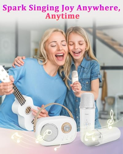 PRUNUS C20 Mini Karaoke Machine,Portable Bluetooth Speaker with 2 Wireless Microphone for Boys Girls 3-12+ Years Old Birthday Party White - color: C20-White