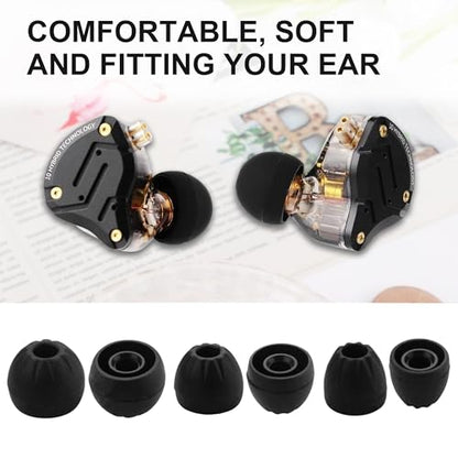Replacement Ear Tips for KZ Headphone - 3 Pairs Silicone Eartips, Noise Isolation, for KZ All Series, for KZ ZSN, ZST, ZS10 Pro, EDX, DQ6, ZSX, AS10 and More, Replacement Accessories, L/M/S, Black