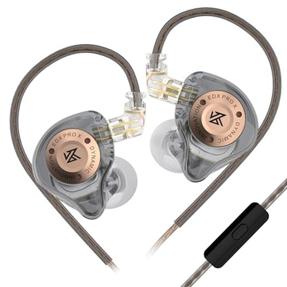 KZ EDX Pro X in Ear Monitor Headphones, HiFi Stereo IEM, Dynamic Driver Earphones with Detachable Cable, Deep Bass Noise Isolating Earbuds for Singers Musicians Drummers Audiophile (MIC, Grey) - color: Grey, style: MIC