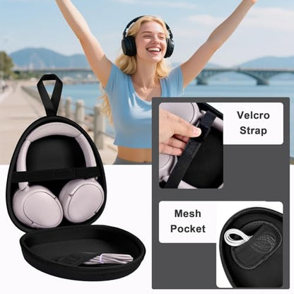 GWCASE Headphone Travel Case with Secure Strap and Accessory Pocket, Black | Hard Shell Protection, Fits Most Foldable Over-Ear Headphones, 7.87 x 6.8 x 0.9 in Interior, for Daily Carry, Case Only - color: Black