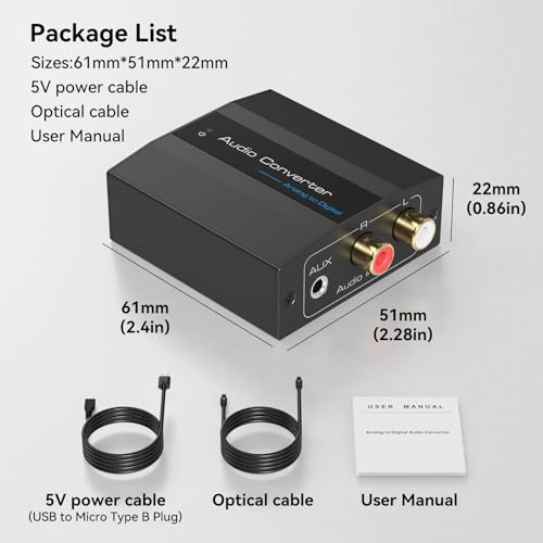 Analog to Digital Audio Converter RCA to Optical Converter RCA/3.5MM to Toslink and Coaxial Adapter for PS5 PS4 DVD Soundbar