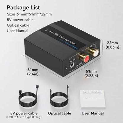 Analog to Digital Audio Converter RCA to Optical Converter RCA/3.5MM to Toslink and Coaxial Adapter for PS5 PS4 DVD Soundbar