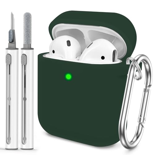 for AirPods 1/2 Case Cover,Come with Cleaner Kit,Soft Skin Silicone Case Cover with Keychain,Full Protective Case for Men and Women,Compatible with AirPods 2nd Generation Case,Blackish Green - color: C5-Blackish Green