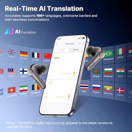 EarFun Air Pro 4+ Adaptive Noise Cancelling Wireless Earbuds, Dual Drivers | Qualcomm aptX Lossless, Translation Earbuds, Snapdragon Sound, 6 Mics AI Clear Calls, Hi-Res Sound, LDAC, Bluetooth 6.0, 54H - color: Black