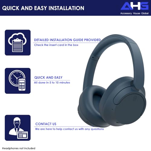 AHG Accessory House Global Premium Replacement Ear Pads Compatible with Sony WH-CH720N / WH-CH710N Headphones Premium Protein Leather Ear Cushions, Easy DIY Fit, Soft High-Density Foam (Blue) - color: Blue