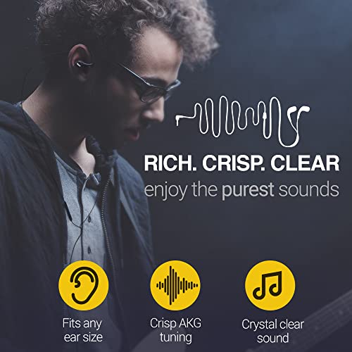 ElloGear Type C Headphone Earbuds for Samsung Galaxy A53, S21, S22, S22 Ultra, S20 FE - Designed by AKG - Braided Cable with Microphone and Volume Remote USB-C Connector - Black