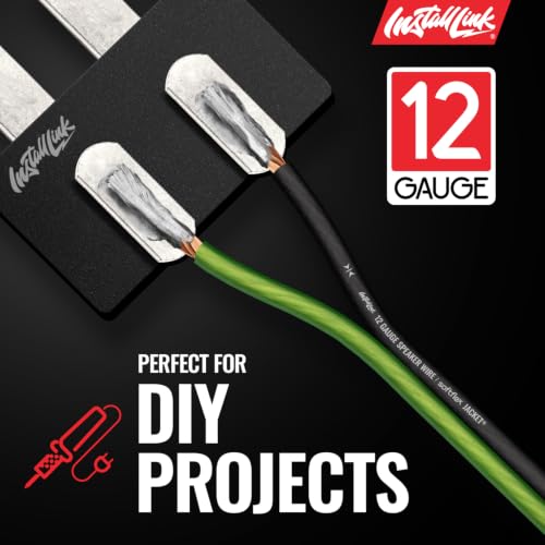 Install Link 12 AWG Gauge Speaker Wire (100 Feet) Car or Home Theater (CCA) | 12/2 Speaker Cable, 2-Conductor, Frosted Green/Black, Easy Strip, Polarity ID, for Car Audio & Home Stereo - color: Frosted Green/Black