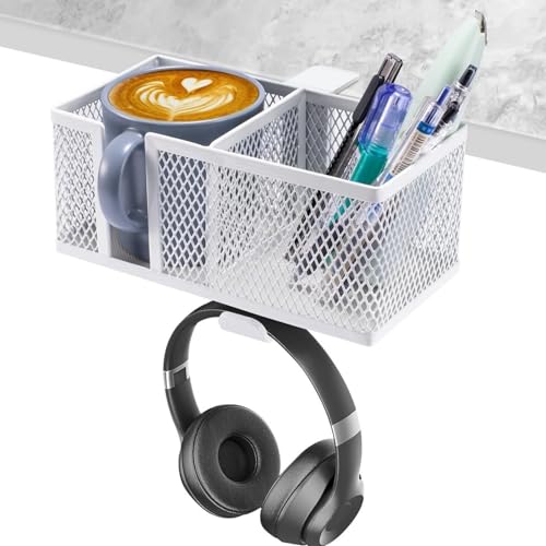 Multifunctional Clamp On Cup Holder Headsets Hanger Organizers for Drinks Phones Headphones Bags with AntiSpill Design - color: White