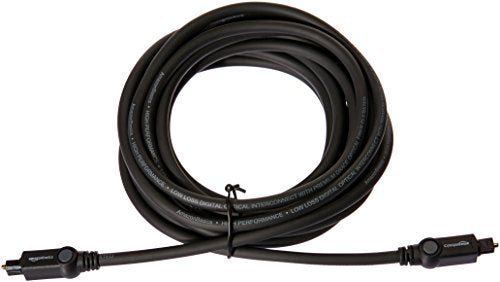 Amazon Basics Toslink Digital Optical Audio Fiber Optic Cable, CL3 Rated, Multi-Channel, for Sound Bar, Audio System, Home Theatre, Gold-Plated Connectors, 15 Foot, Black