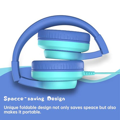 Candy Bila Wired Kids Headphones for School, Over-Ear for Boys Girls | Volume Limiter 85/94dB, HD Stereo Sound, Microphone and Wired Control, Foldable Design - color: Gradient Blue, Gradient Purple