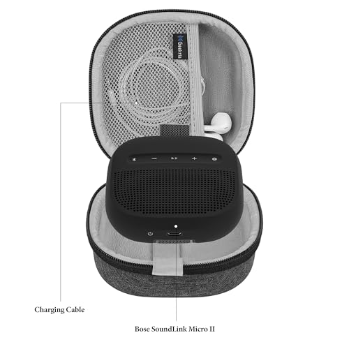 Geekria Hard Shell Carrying Case Compatible with Bose SoundLink Micro II Bluetooth Speaker, Portable Travel Bag with Cable Storage, Protective Cover with Keychain Hook (Dark Grey) - color: Dark Grey