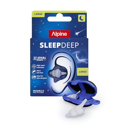 Alpine SleepDeep Reusable Earplugs for Sleeping | Earbuds for Side Sleepers | Large 27dB SNR |Ultra Soft Ear Plugs For Noise Reduction|Silicone-Free| Ear Protection |Travel Essentials Airplane Essentials - style: L