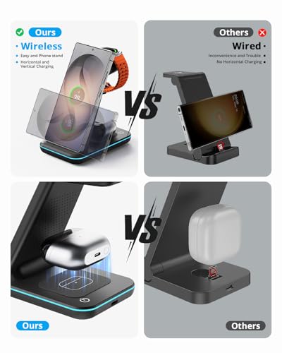 Wireless Charger for Samsung&Android: JoyGeek 3 in 1 Charging Station for S26/S25/S24/S23/S22/S21/S20/Note20/Z Fold&Flip, Galaxy Watch8/7/6/5/4/3/Active2/1, Buds 3 Pro - color: Black