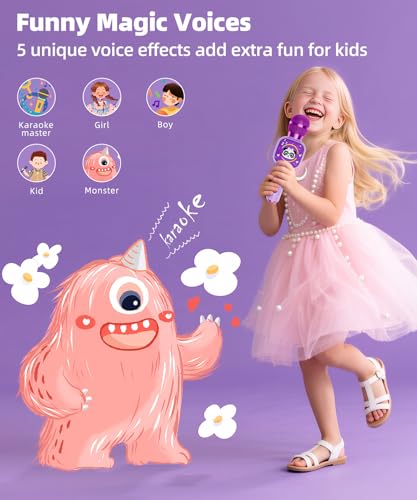 Kids Karaoke Microphone Mini, Bluetooth Voice Changer Toy Ages 3-12, purple | LED Party Lights, Rechargeable Portable, Long Playtime, Duets, BT 5.3, Christmas Birthday Gifts for Toddler Boys & Girls - color: purple - 1