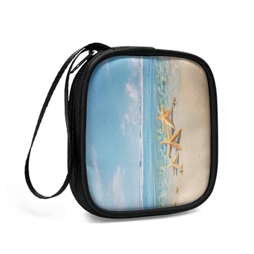 Beach Starfish Headphones Carrying Case, Protective Shell Travel Bag for Cable, Charger Storage for Earphone, Earbud, Earpieces Headphone Bag Travel - color: Beach Starfish