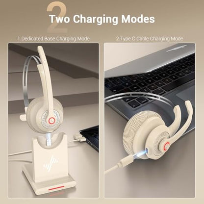 Bluetooth Wireless Headset with Mic for Work, Bluetooth 5.2, Advanced Noise Reduction Microphone, Clear Calls - Comfortable On-Ear Headphones, Applicable to PC, Laptop, Phone, Android, Zoom, Office - color: Apricot