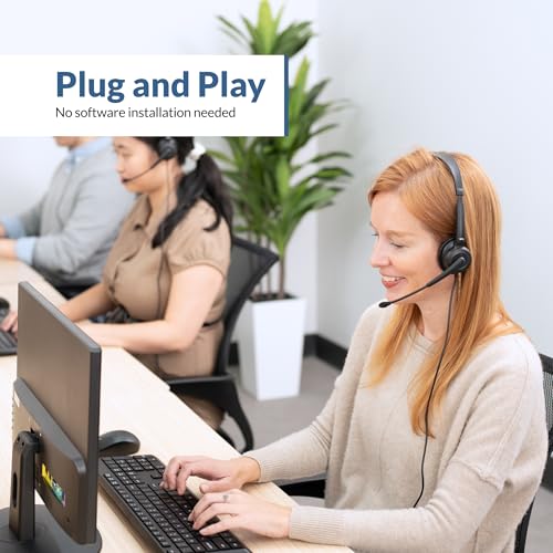 Cyber Acoustics AC-104ENC Mono USB Headset with ENC, in-Line Controls | Ideal for Call Centers and Remote Work, Adjustable Boom Arm, 8ft Cable, In-Line Module - style: USB Mono ENC Headset