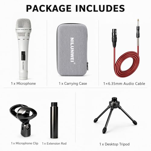 YS-36D Dynamic Microphone - Premium Vocal Microphone, cardioid directional wired microphone, with 14 foot XLR to 1/4 inch audio cable, desktop tripod, extension rod, microphone storage bag (White) - color: White