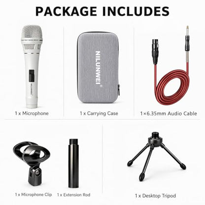 YS-36D Dynamic Microphone - Premium Vocal Microphone, cardioid directional wired microphone, with 14 foot XLR to 1/4 inch audio cable, desktop tripod, extension rod, microphone storage bag (White) - color: White