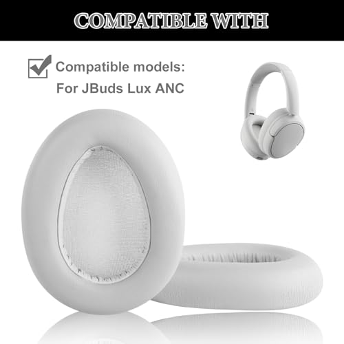 Aiivioll JBuds Lux ANC Replacement Ear Pads Compatible with JLAB JBuds Lux ANC Wireless Headphones, Earpads with Protein Leather, Earpads Cushions with Noise Isolation Foam (White)