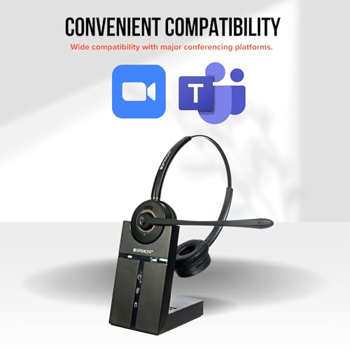 Spracht Wireless Headset - DECT Headset with Mic for Work, 350FT Range, 21 Hour Talk Time, Lightweight, Noise Cancellation, Ideal for Work from Home & Office Workers, Telephone Only (Dual Ear)