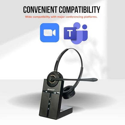 Spracht Wireless Headset - DECT Headset with Mic for Work, 350FT Range, 21 Hour Talk Time, Lightweight, Noise Cancellation, Ideal for Work from Home & Office Workers, Telephone Only (Dual Ear)