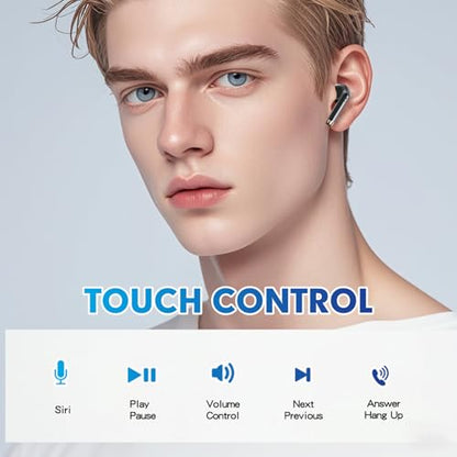 True Wireless Earbuds Bluetooth 5.3 with Microphone for Working Out Noise Canceling Blue Tooth Ear Buds Deep Bass TWS Wireless Earphones with Charging Case in Ear Headphone for iPhone Android Black - color: Black
